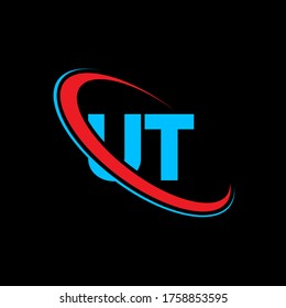 UT U T letter logo design. Initial letter UT linked circle uppercase monogram logo red and blue. UT logo, U T design. ut, u t