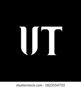 Diseño del logotipo de la letra UT T. Letra inicial color blanco del logotipo del monograma superior del círculo UT vinculado. logotipo UT, diseño U T. UT, U T