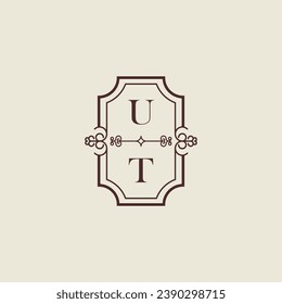 UT Vintage Hochzeitslogo in hochqualitativem professionellem Design, das gut in allen Printmedien drucken kann