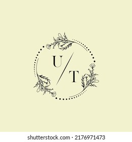 Letras iniciales del logo de la boda UT en un diseño profesional de alta calidad que se imprimirán en cualquier medio impreso