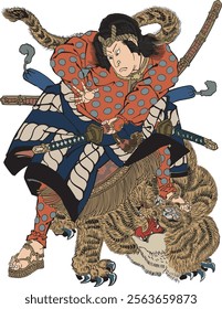 Utagawa Kunihiro's ukiyo-e Arashi Rikan'' depicts Arashi Rikan, a famous Kabuki actor from the Edo period. Arashi Rikan was an actor who was particularly good at comedy and villain roles, and was know