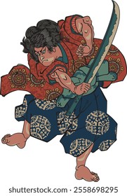 Utagawa Kuniyoshi's "Oniwakamaru" depicts young Yoshitsune as a proud samurai. His sharp gaze, elaborate armor, and vivid colors highlight his invincibility and heroic spirit. 