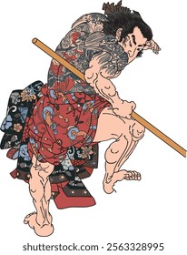 Utagawa Kuniyoshi's "Suikoden 108 Heroes and One Piece" depicts the legendary warriors from the Chinese novel, showcasing their bravery, loyalty, and strength through detailed armor, dynamic poses, an