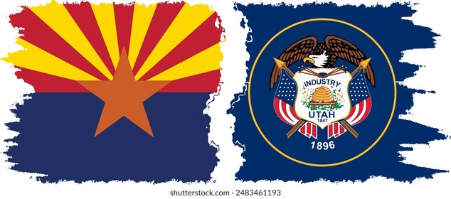 Utah and Arizona states grunge brush flags connection, vector