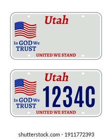 Utah car license plate USA number vector retro sign. American Utah state plate license