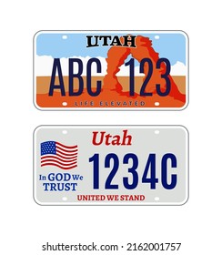 Utah car license plate USA number vector retro sign. American Utah state plate license