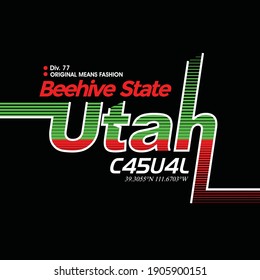 Utah casual.Vintage and typography design in vector illustration.Clothing,t-shirt,apparel and other uses.Eps10