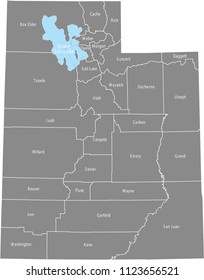 Utah county map vector outline with counties names labeled in gray background