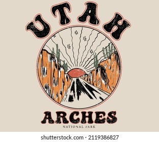 Utah desert graphic print design for t shirt, poster, sticker and others. Desert vibes vector artwork.