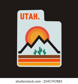 Utah Desert Sunset with Mountain and Cactus Silhouette