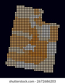 Mapa pontilhado de Utah. Mapa de estilo digital do estado no plano de fundo escuro. Forma de Utah com pontos quadrados. Estilo de pontos coloridos. Quadrados grandes. Ilustração vetorial abstrata.