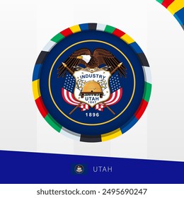 Utah Flag with Colorful Circle Border. Vector icon.