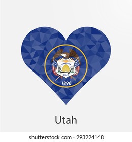 Utah flag heart in geometric,mosaic polygonal style.Love to country and state.Abstract tessellation,background. Vector illustration EPS10