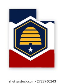 Afiche del mapa de la bandera de Utah. Obra de arte de decoración de pared de orgullo estatal de EE. Arte digital patriótico imprimible. Ilustración vectorial detallada