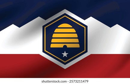 Utah flag official colors and proportion digital vector illustration. Pleated flag.