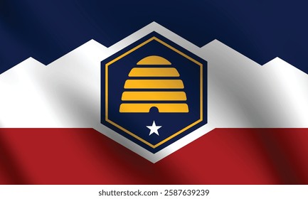 Utah flag official colors and proportion digital vector illustration. Pleated flag.