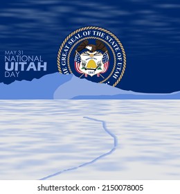 Utah flag symbol with mountain and salt lake view with bold texts, National Utah Day May 31