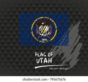 Utah flag, vector sketch hand drawn illustration on dark grunge background