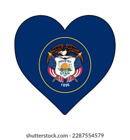 Bandera de forma de corazón de Utah. Ama a Utah. Visita Utah. América del Norte. Estados Unidos. Diseño gráfico de ilustración vectorial.