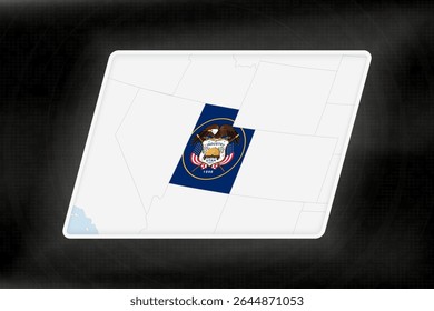 Utah Highlighted in Flag Colors on Geographic Map. Modern Map on a dark abstract backdrop.