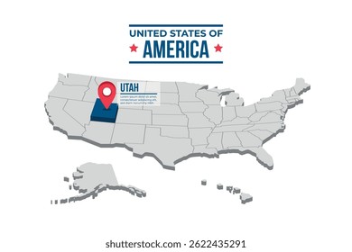 Utah Highlighted On A 3D Isometric Map Of The United States Of America