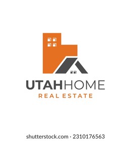 Logo de la combinación de mapas de casa y Utah. Muy adecuado para su uso como logotipo de la carcasa de la utah.