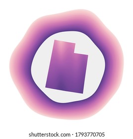Utah Icon. Farbiges Farbverlauf-Logo des US-Bundesstaates. Violett rotes Utah abgerundetes Schild mit Karte für Ihr Design. Vektorgrafik.