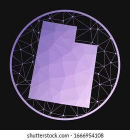 Utah icon. Vector polygonal map of the us state. Utah icon in geometric style. The us state map with purple low poly gradient on dark background.