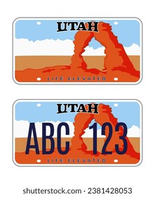 Utah license number plate. Vector usa car plate retro sign, american utah metal symbol