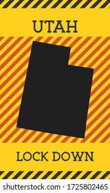 Firma de bloqueo de Utah. Icono de peligro de pandemia de Estados Unidos amarillo. Ilustración vectorial.