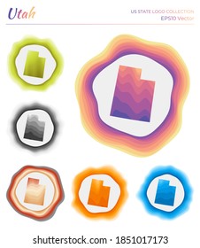 Utah logo collection. Colorful logo of the US state. Unique layered dynamic frames around Utah border shape. Vector illustration.
