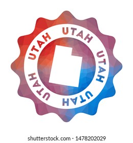 Utah low poly logo. Colorful gradient travel logo of the US state in geometric style. Multicolored polygonal Utah rounded sign with map for your infographics.