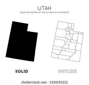 Utah map. Blank vector map of the Us State with counties. Borders of Utah for your infographic. Vector illustration.