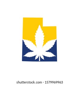 Utah Map With Cannabis Leaf Logo Vector 001