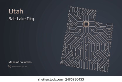 Utah Map with a capital of Salt Lake City Shown in a Microchip Pattern. E-government. United States vector maps. Microchip Series	
