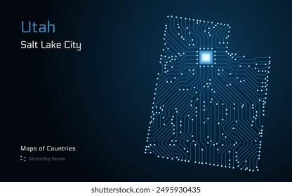 Utah Map with a capital of Salt Lake City Shown in a Microchip Pattern. E-government. United States vector maps. Microchip Series	
