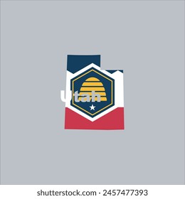 Utah map and flag color design on gray background