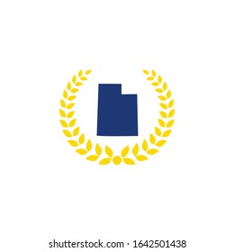 Utah Map And Laurel Wreath Logo Design Template