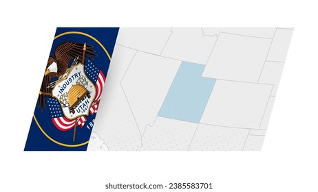 Utah map in modern style with flag of Utah on left side. Vector illustration of a map.