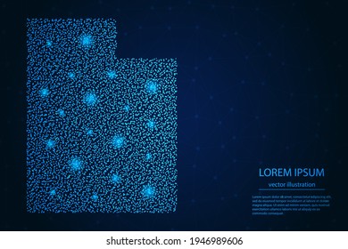 Utah map from point blue and glowing stars on a dark background. Vector eps 10.