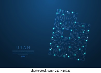 Utah Map - United States of America Map vector with Abstract futuristic circuit board. High-tech technology mash line and point scales on dark background - Vector illustration ep 10 