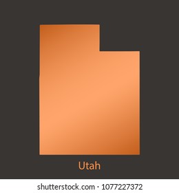 Utah map,border with chrome,orange,copper metal shine gradient. Vector illustration