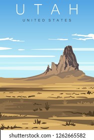 Utah Modern Vector Illustration. Utah Desert Landscape,United States.