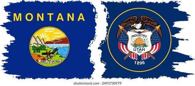 Utah and Montana states grunge brush flags connection, vector