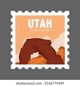 Utah National Park Stamp Design Featuring Iconic Arch – Ideal for Travel-Themed Prints, Apparel, and Collectibles