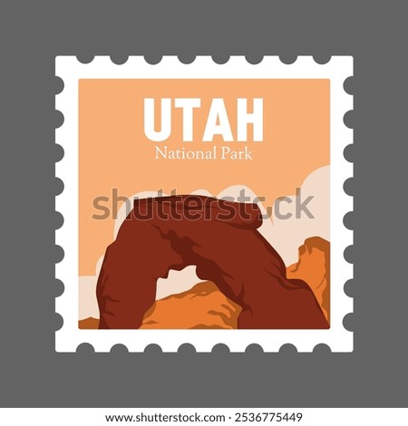Utah National Park Stamp Design Featuring Iconic Arch – Ideal for Travel-Themed Prints, Apparel, and Collectibles