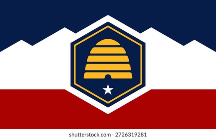 Offizielle Flagge Utahs. Teil der Vereinigten Staaten von Amerika. Sauberes Design für Print-, Web- oder Bildungszwecke. Vektorgrafik.