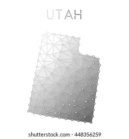 Utah polygonal vector map. Molecular structure US state map design. Network connections polygonal Utah map in geometric style for your infographics.
