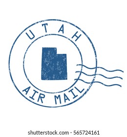 Utah post office, air mail, grunge rubber stamp on white background, vector illustration