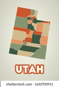 Utah poster in retro style. Map of the us state with regions in autumn color palette. Shape of Utah with us state name. Captivating vector illustration.